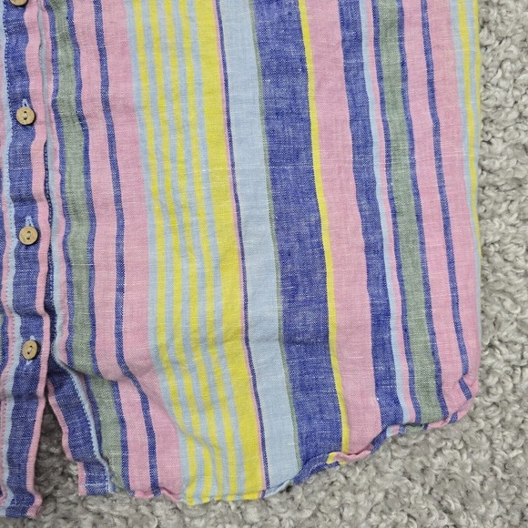 C&C California Top Womens Large Colorful Striped Button Short Sleeve Linen Beach - Picture 2 of 10